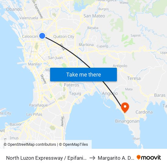 North Luzon Expressway / Epifanio De Los Santos Avenue Intersection, Caloocan City to Margarito A. Duavit Memorial Hospital map