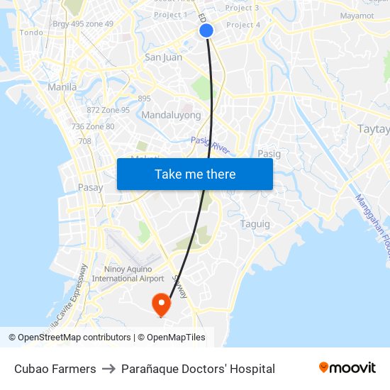 Cubao Farmers to Parañaque Doctors' Hospital map