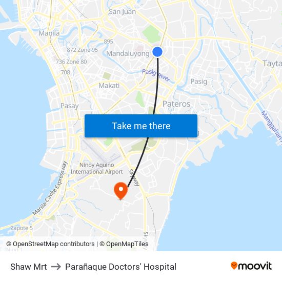 Shaw Mrt to Parañaque Doctors' Hospital map