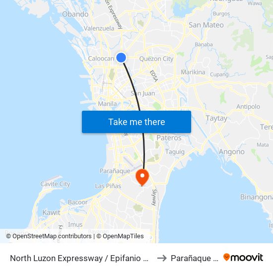 North Luzon Expressway / Epifanio De Los Santos Avenue Intersection, Caloocan City to Parañaque Doctors' Hospital map