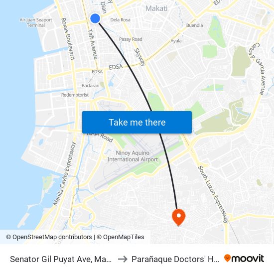 Senator Gil Puyat Ave, Makati City to Parañaque Doctors' Hospital map