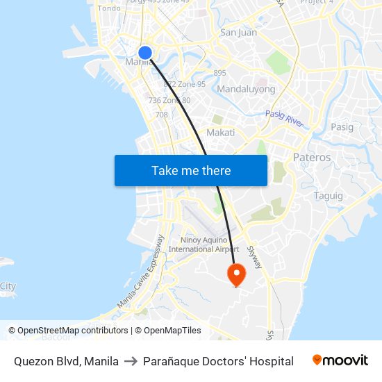 Quezon Blvd, Manila to Parañaque Doctors' Hospital map
