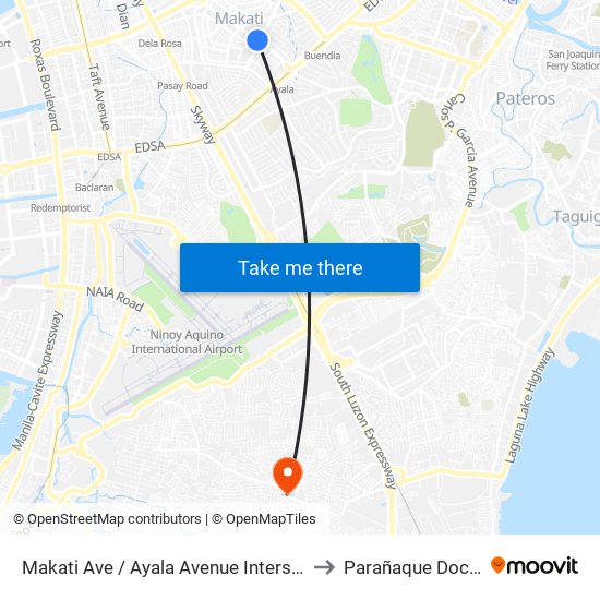 Makati Ave / Ayala Avenue Intersection, Makati City, Manila to Parañaque Doctors' Hospital map