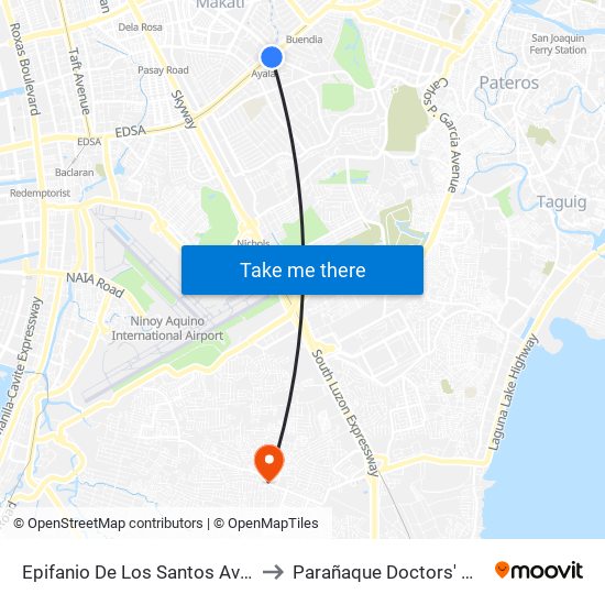Epifanio De Los Santos Avenue, 10 to Parañaque Doctors' Hospital map