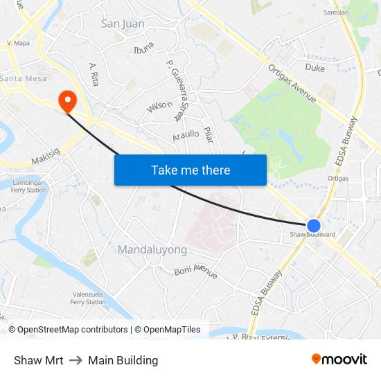 Shaw Mrt to Main Building map