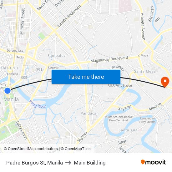 Padre Burgos St, Manila to Main Building map