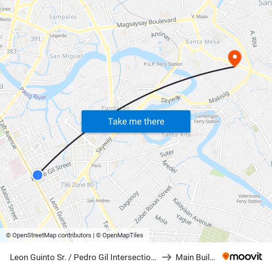 Leon Guinto Sr. / Pedro Gil Intersection, Manila to Main Building map