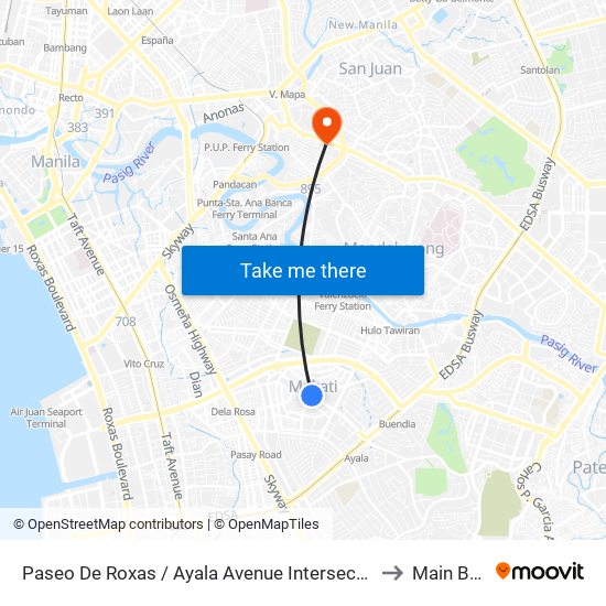 Paseo De Roxas / Ayala Avenue Intersection, Makati City, Manila to Main Building map