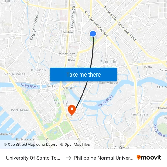 University Of Santo Tomas to Philippine Normal University map