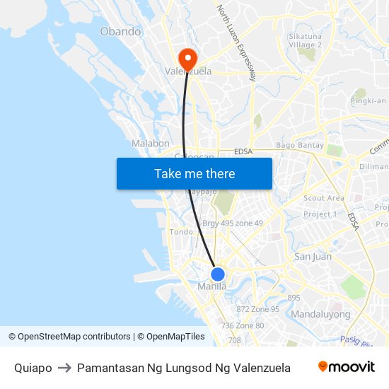 Quiapo to Pamantasan Ng Lungsod Ng Valenzuela map