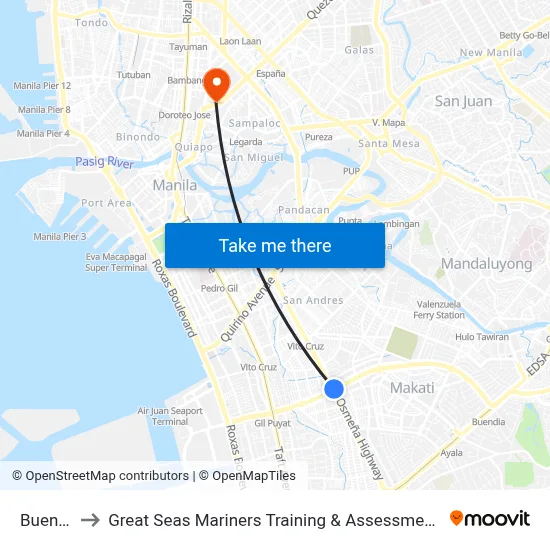 Buendia to Great Seas Mariners Training & Assessment Center map