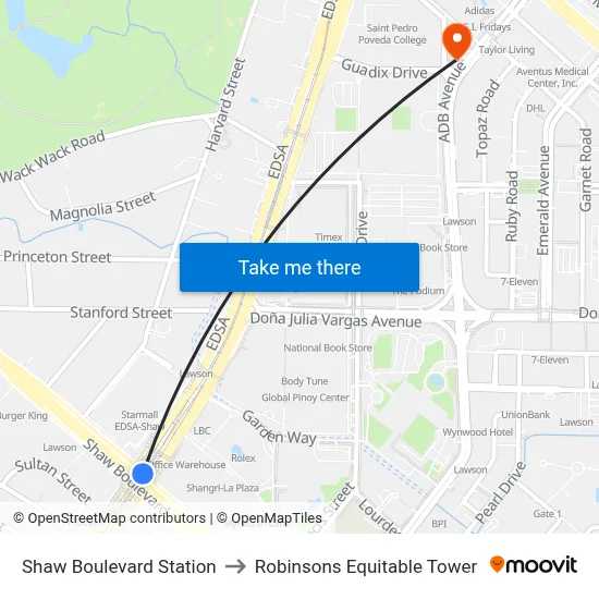 Shaw Boulevard Station to Robinsons Equitable Tower map