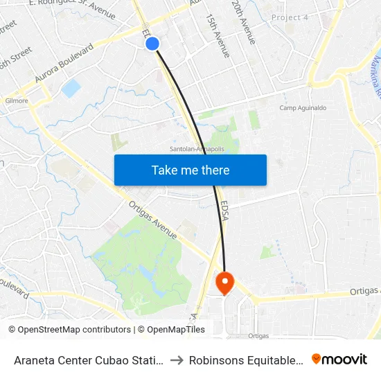 Araneta Center Cubao Station MRT to Robinsons Equitable Tower map