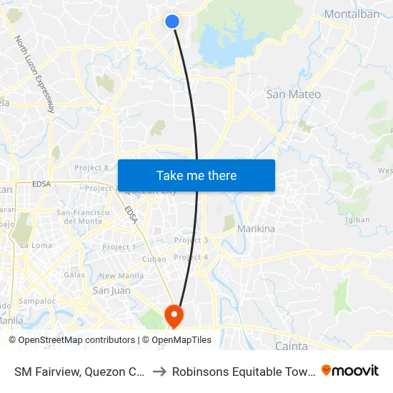 SM Fairview, Quezon City to Robinsons Equitable Tower map