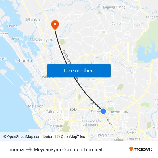 Trinoma to Meycauayan Common Terminal map