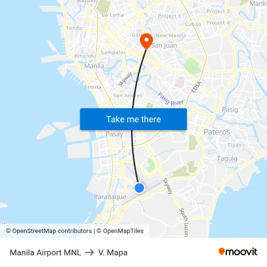 Manila Airport MNL to V. Mapa map
