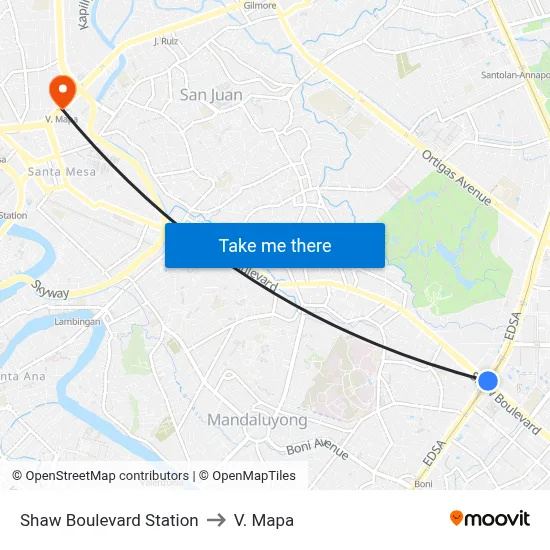 Shaw Boulevard Station to V. Mapa map