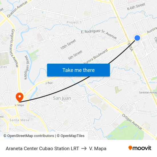 Araneta Center Cubao Station LRT to V. Mapa map