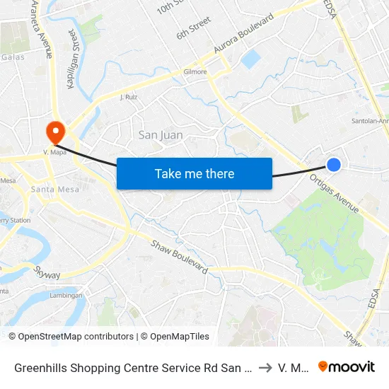 Greenhills Shopping Centre Service Rd San Juan Manila to V. Mapa map