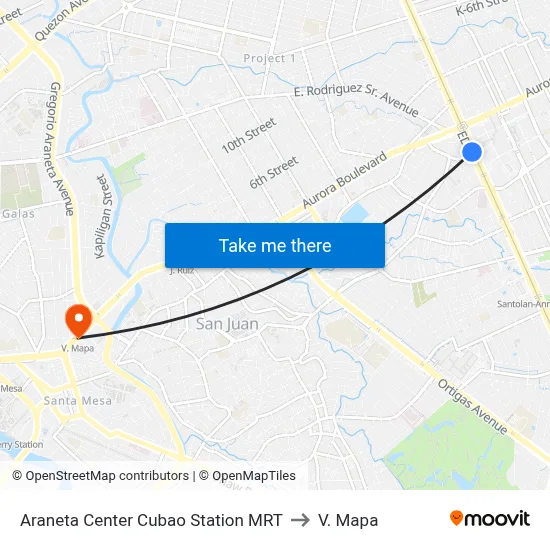 Araneta Center Cubao Station MRT to V. Mapa map