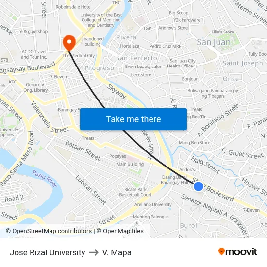 José Rizal University to V. Mapa map
