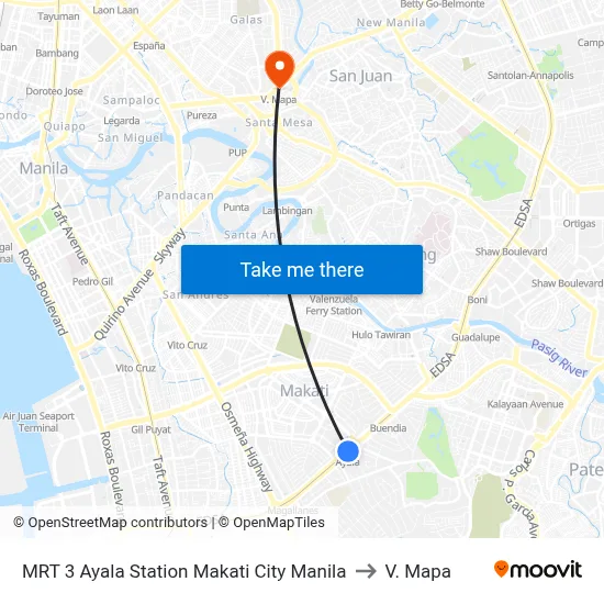 MRT 3 Ayala Station Makati City Manila to V. Mapa map