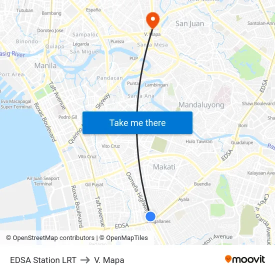 EDSA Station LRT to V. Mapa map