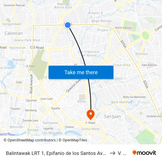 Balintawak LRT 1, Epifanio de los Santos Ave, Quezon City, Manila to V. Mapa map