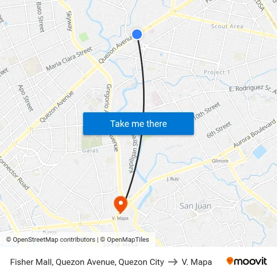 Fisher Mall, Quezon Avenue, Quezon City to V. Mapa map
