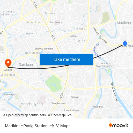 Marikina–Pasig Station to V. Mapa map