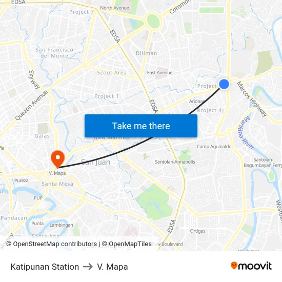 Katipunan Station to V. Mapa map