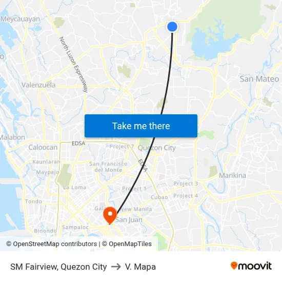 SM Fairview, Quezon City to V. Mapa map