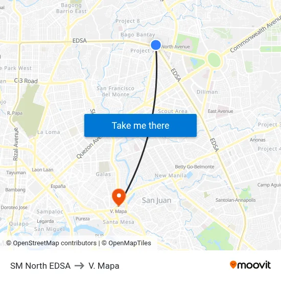 SM North EDSA to V. Mapa map