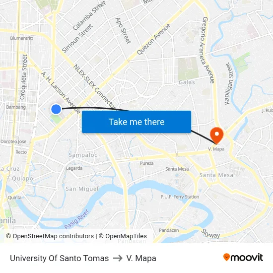 University Of Santo Tomas to V. Mapa map