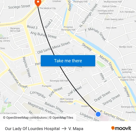 Our Lady Of Lourdes Hospital to V. Mapa map