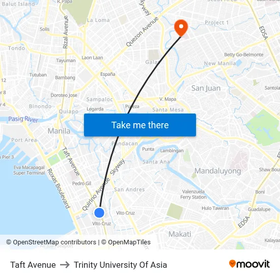 Taft Avenue to Trinity University Of Asia map