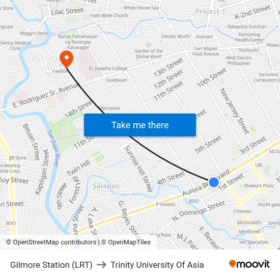 Gilmore Station (LRT) to Trinity University Of Asia map