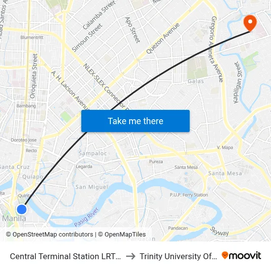 Central Terminal Station LRT Line 1 to Trinity University Of Asia map