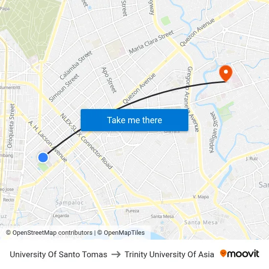 University Of Santo Tomas to Trinity University Of Asia map