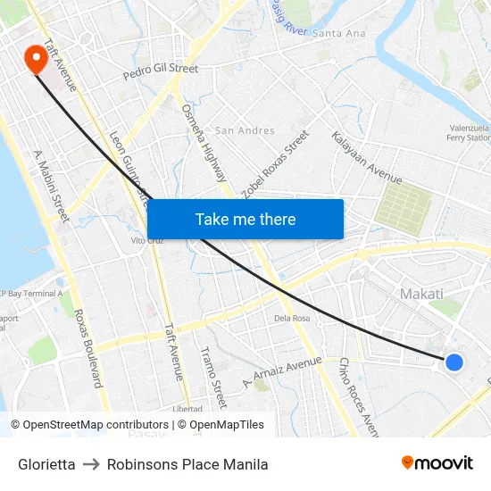 Glorietta to Robinsons Place Manila map