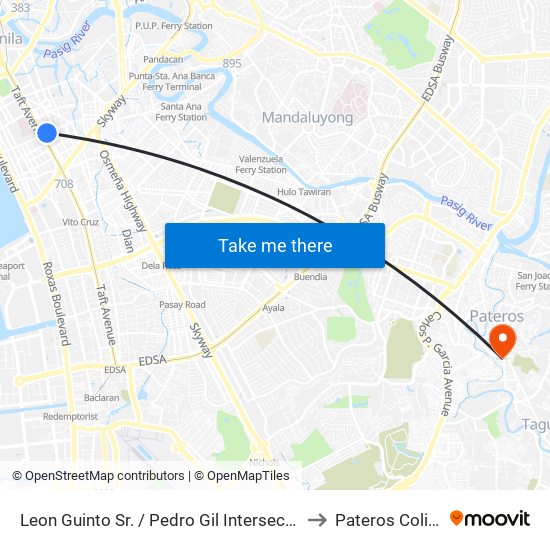 Leon Guinto Sr. / Pedro Gil Intersection, Manila to Pateros Coliseum map