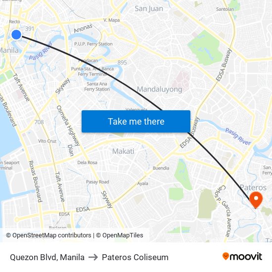 Quezon Blvd, Manila to Pateros Coliseum map