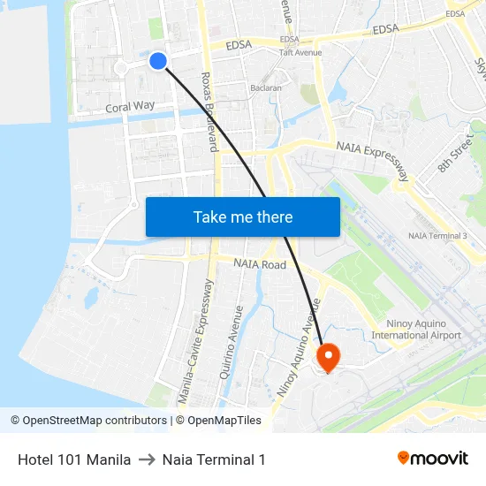 Hotel 101 Manila to Naia Terminal 1 map