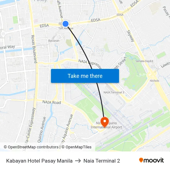 Kabayan Hotel Pasay Manila to Naia Terminal 2 map