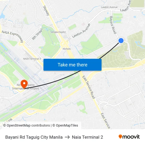 Bayani Rd Taguig City Manila to Naia Terminal 2 map