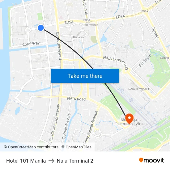Hotel 101 Manila to Naia Terminal 2 map
