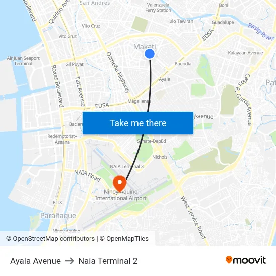 Ayala Avenue to Naia Terminal 2 map