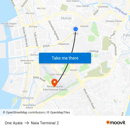 One Ayala to Naia Terminal 2 map