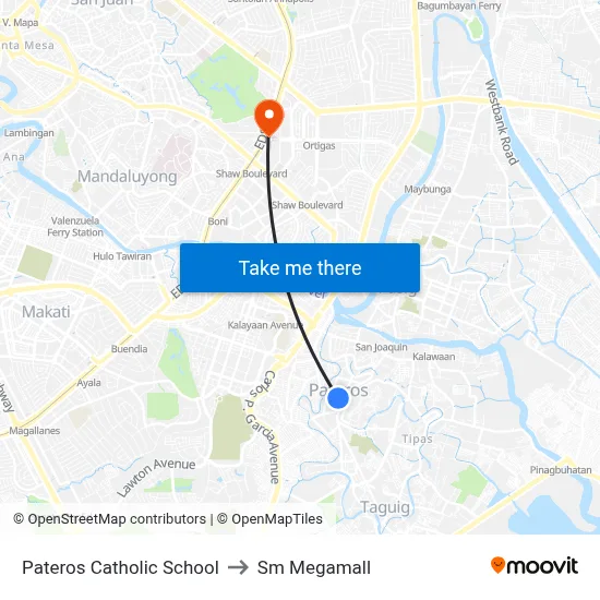 Pateros Catholic School to Sm Megamall map