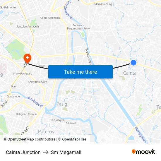 Cainta Junction to Sm Megamall map